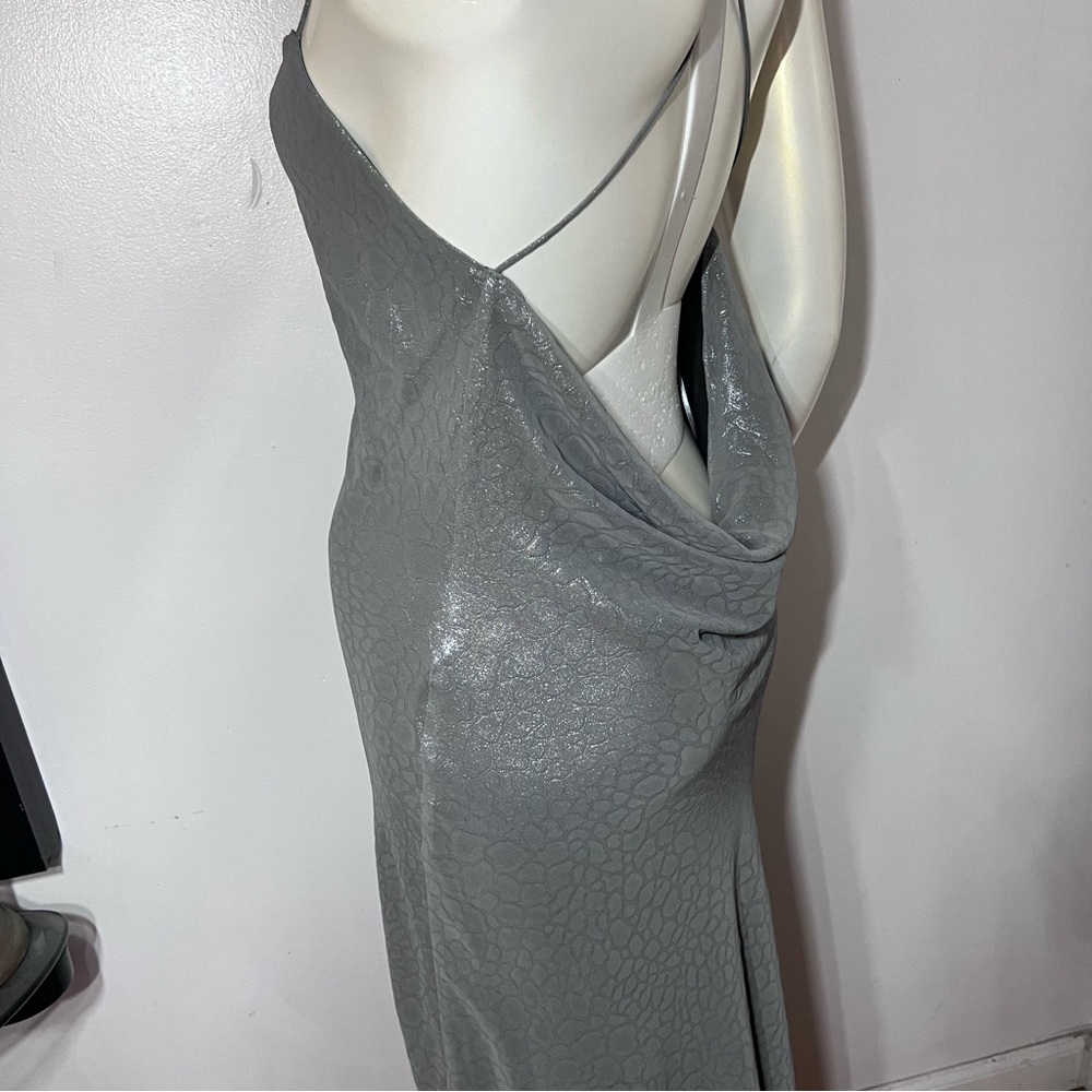 Silence + Noise Silver Slip Dress Size Large AB Maxi Liquid Fluid Backless Silve - Picture 5 of 16